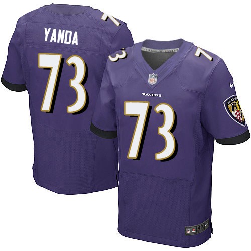 Men's Elite Marshal Yanda Nike Jersey Purple Home - #73 NFL Baltimore Ravens